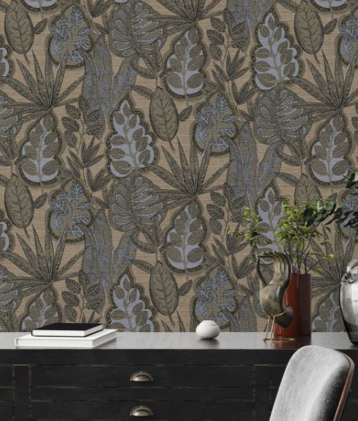 GRAPHIC LEAF - TAUPE / BLUE